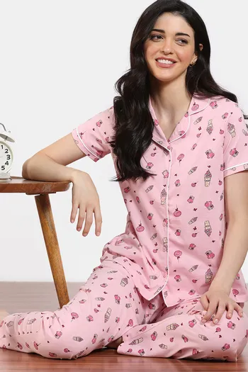 Buy Zivame Summer Pop Knit Cotton Pyjama Set - Fairy Tale
